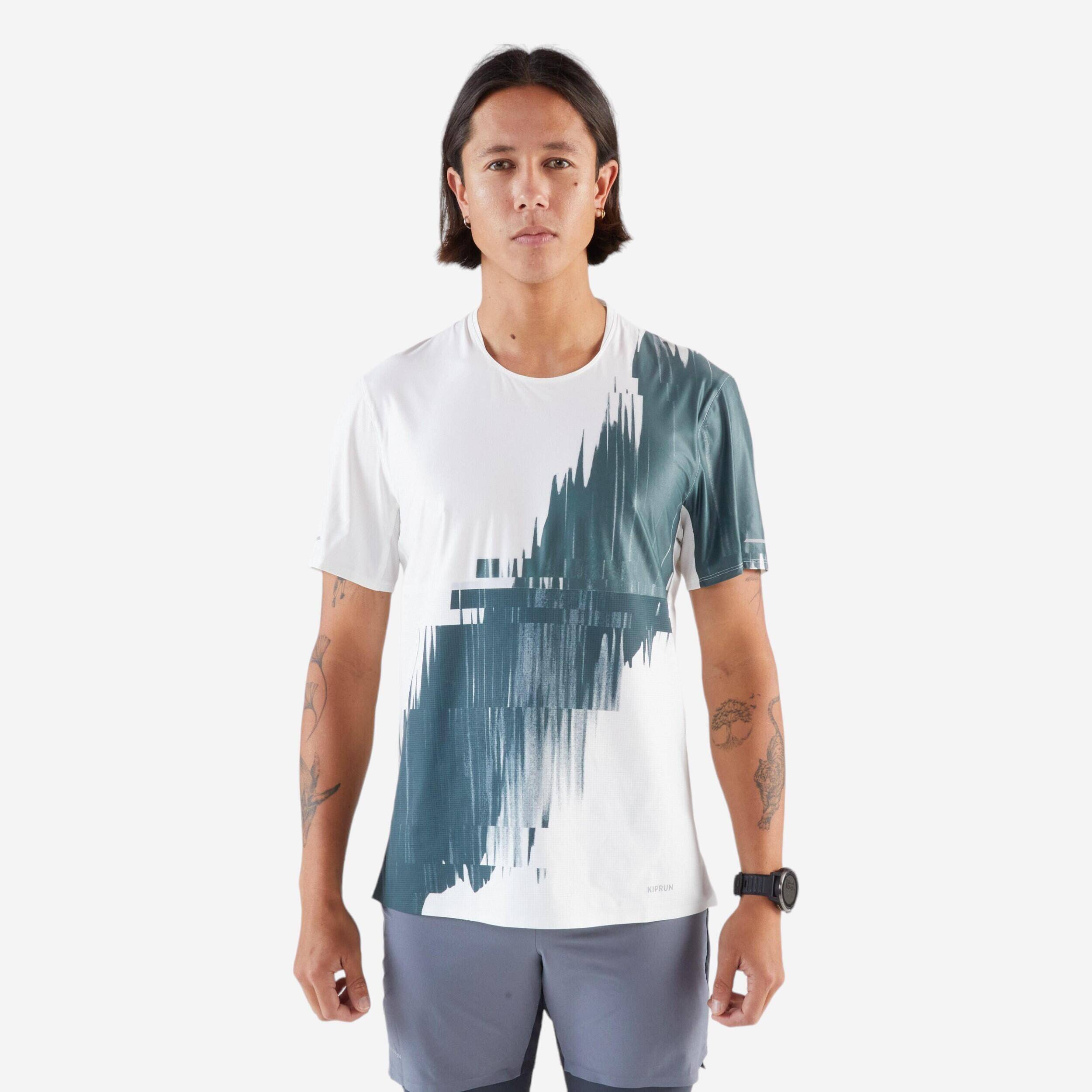 Men's Long-Distance Running T-shirt-Kiprun Run 900 Ultra-Beige graphics -  1