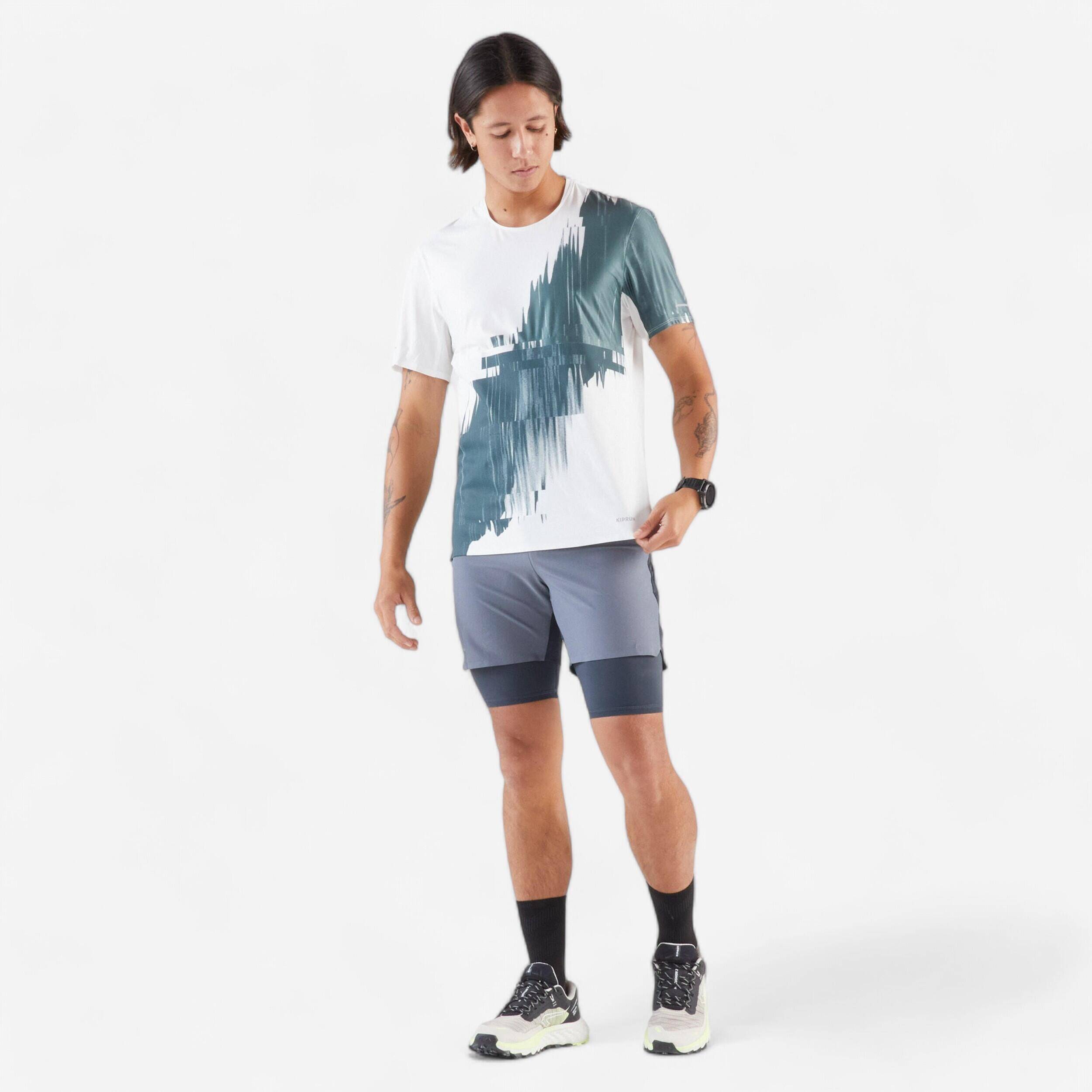 Men's Long-Distance Running T-shirt-Kiprun Run 900 Ultra-Beige graphics -  2