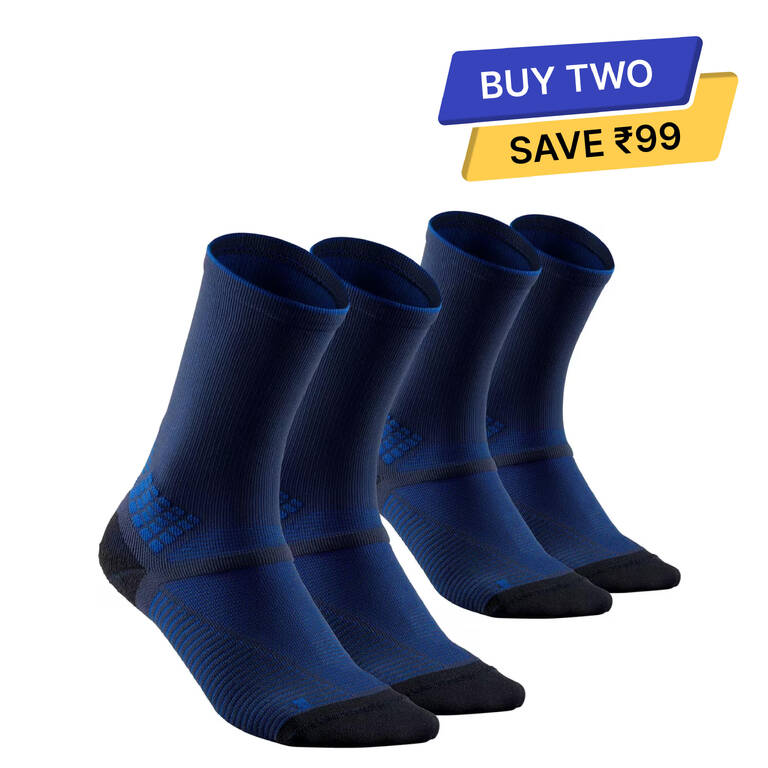 Unisex Anti-Friction High Ankle Socks with Quick Drying 2 Pairs Blue - NH500