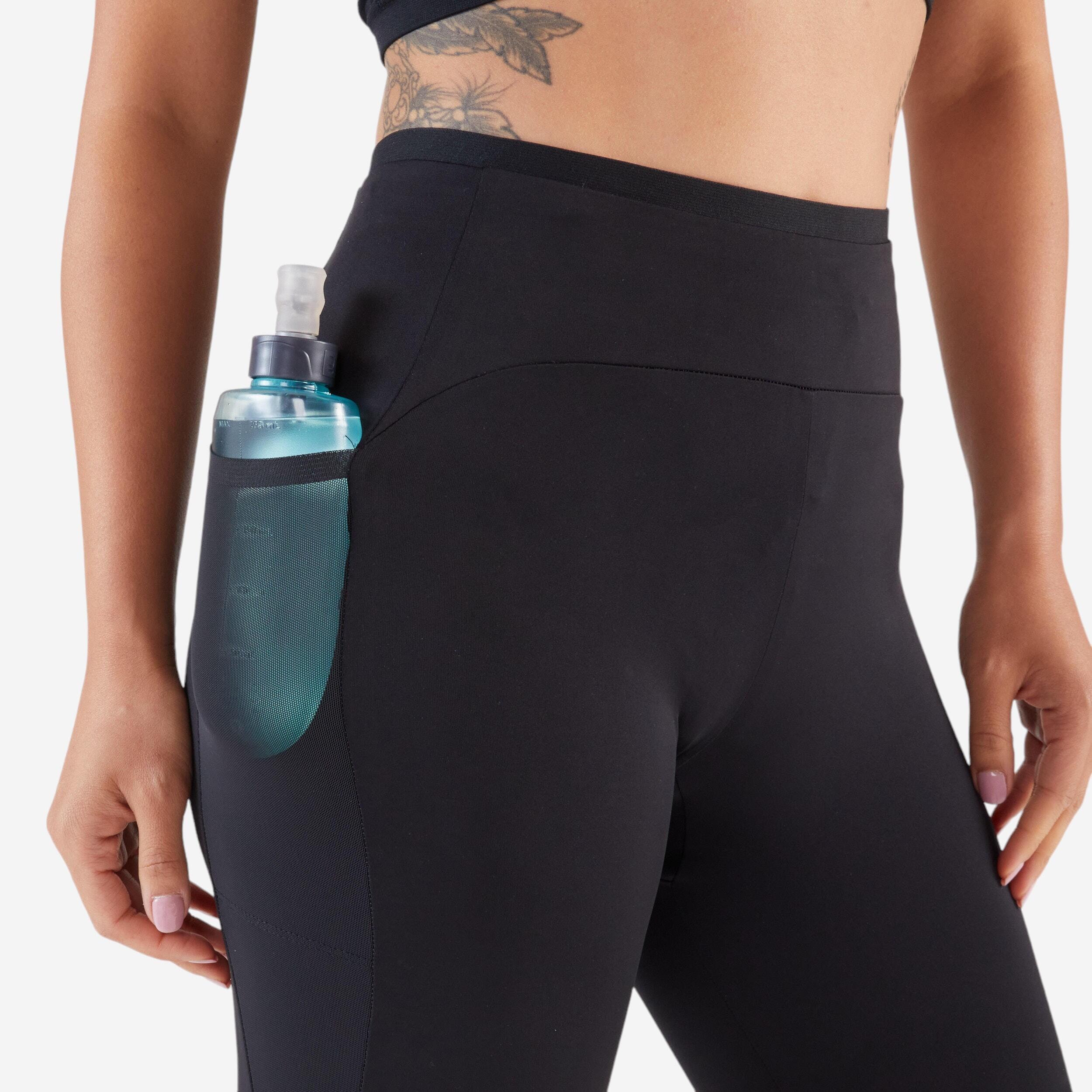 Leggings Curtas de Corrida Mulher KIPRUN Run 500 Confort Respiráveis Preto 7/9