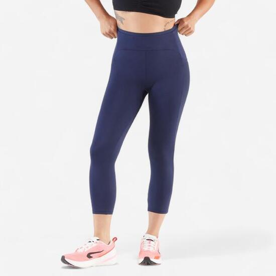 Legging court de running respirant Femme - KIPRUN Run 500 Confort bleu marine
