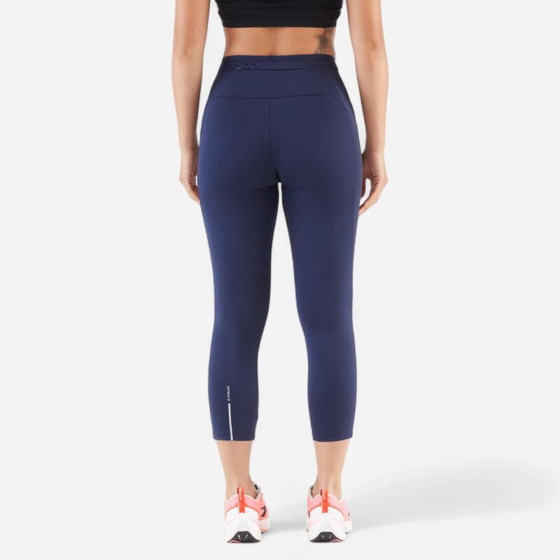 Legging court de running respirant Femme - KIPRUN Run 500 Confort bleu marine