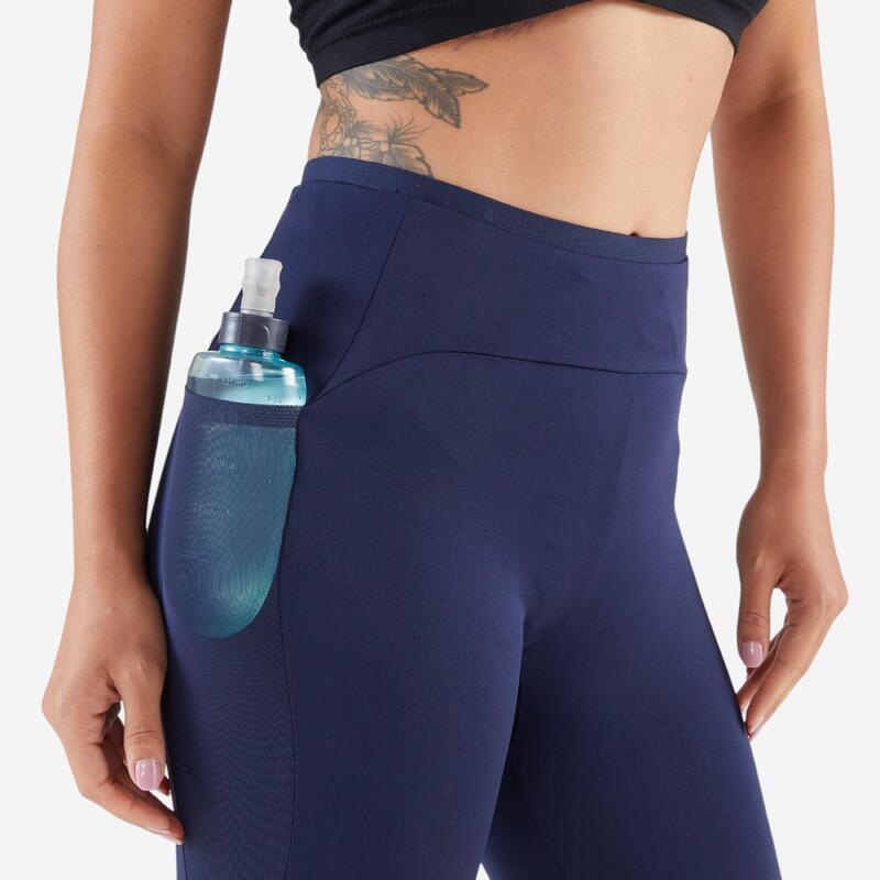 Legging court de running respirant Femme - KIPRUN Run 500 Confort bleu marine