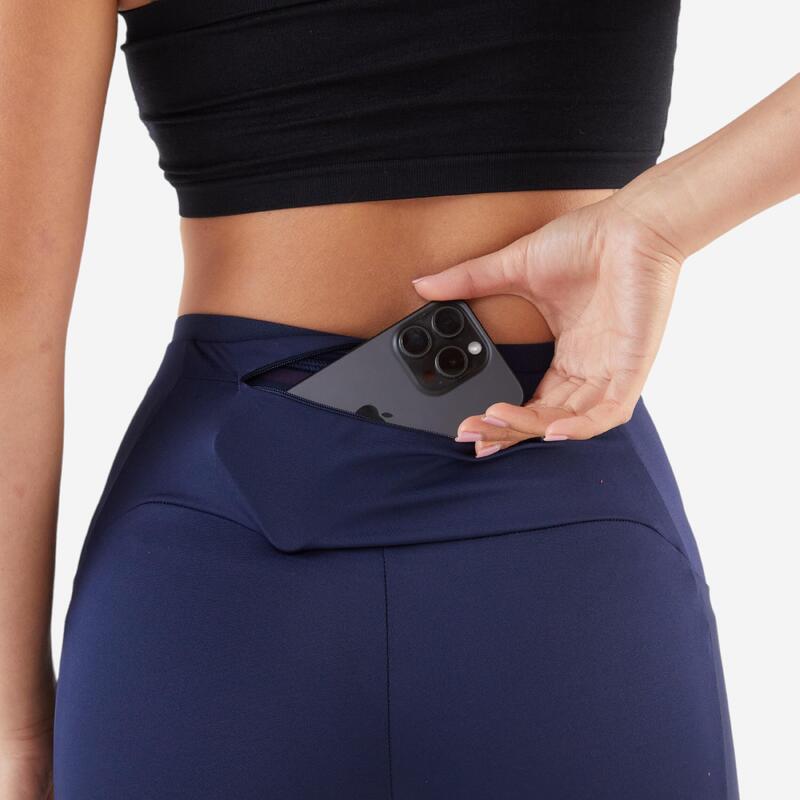 Legging court de running respirant Femme - KIPRUN Run 500 Confort bleu marine