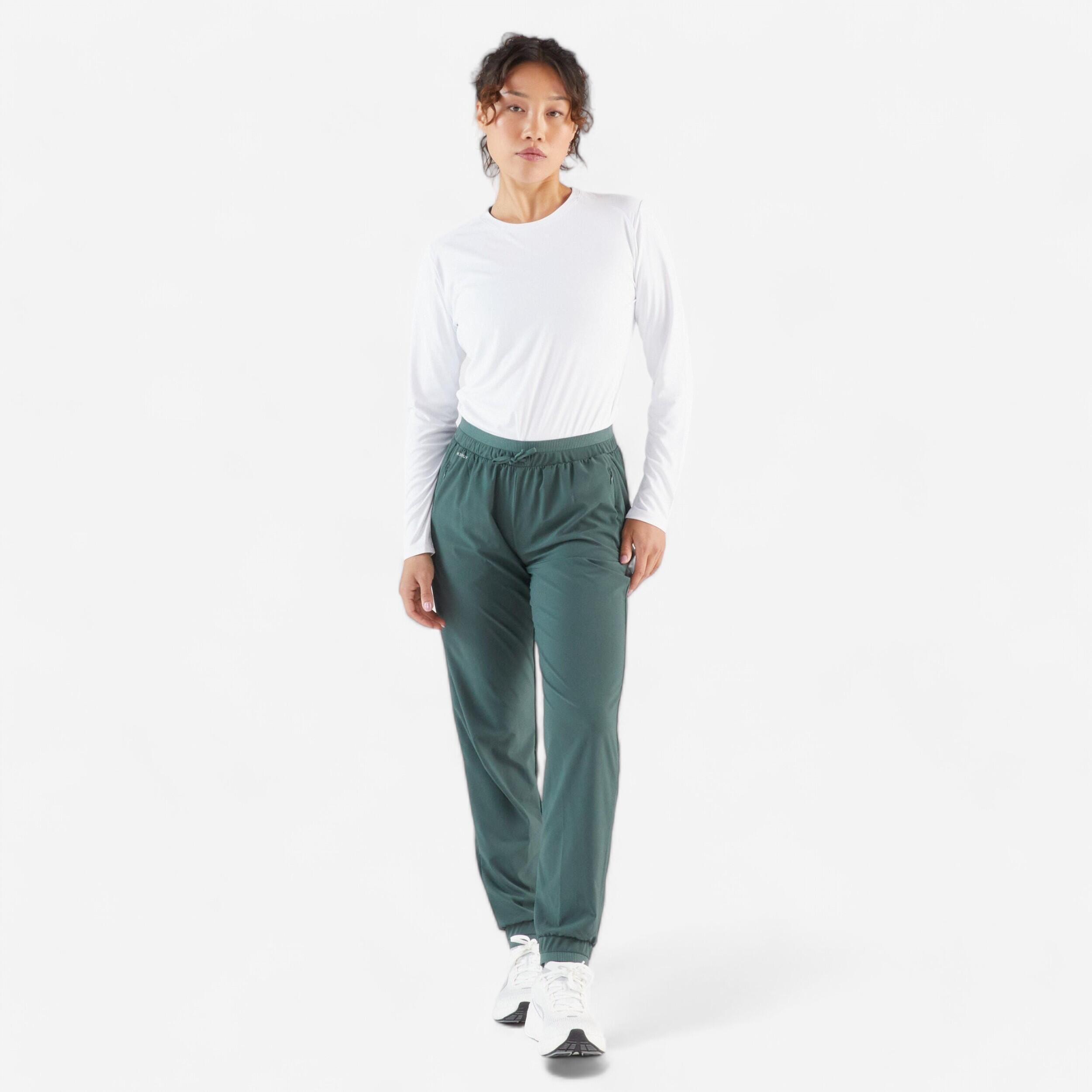 Pantaloni running donna RUN 500 DRY verde scuro 11/22