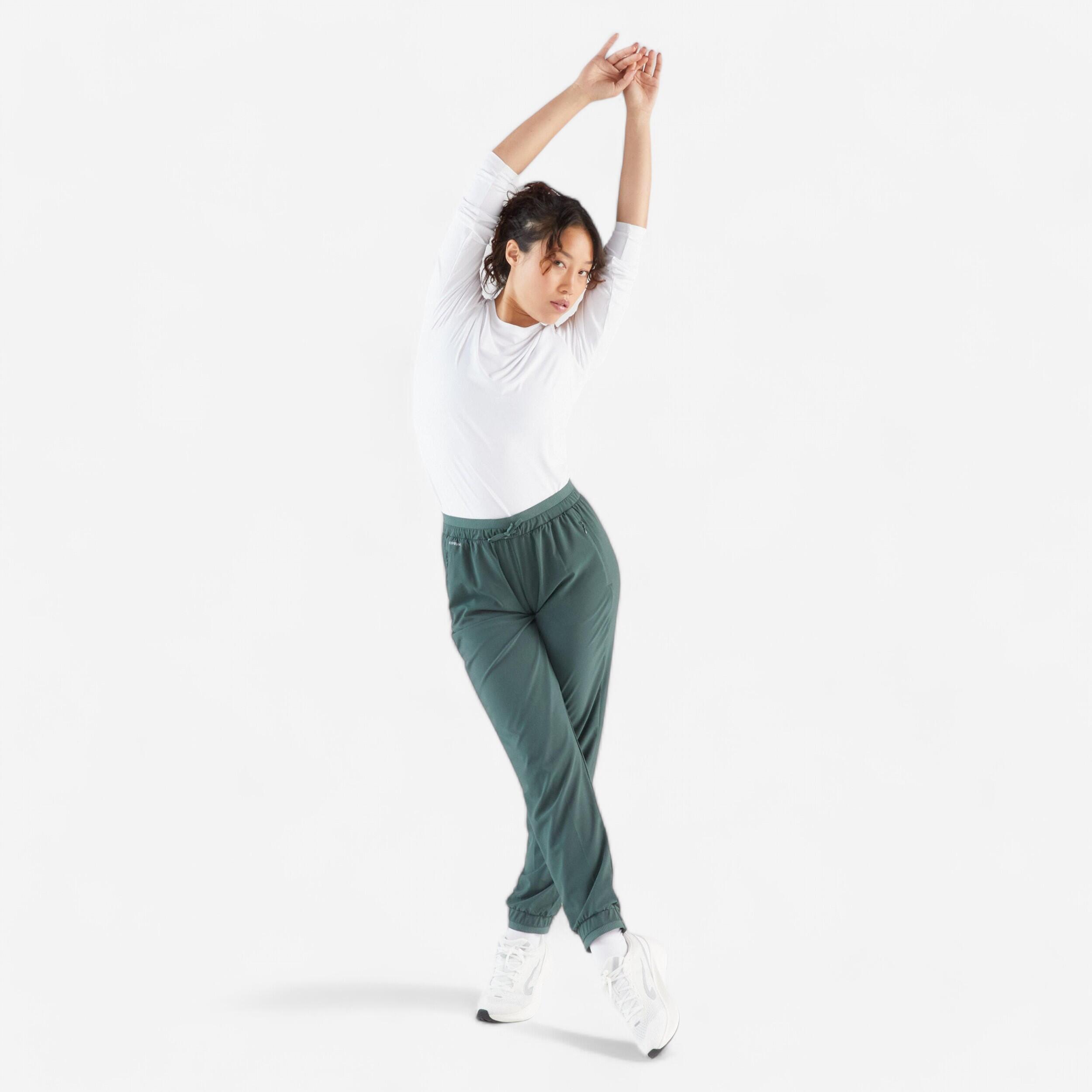 Pantaloni running donna RUN 500 DRY verde scuro 17/22