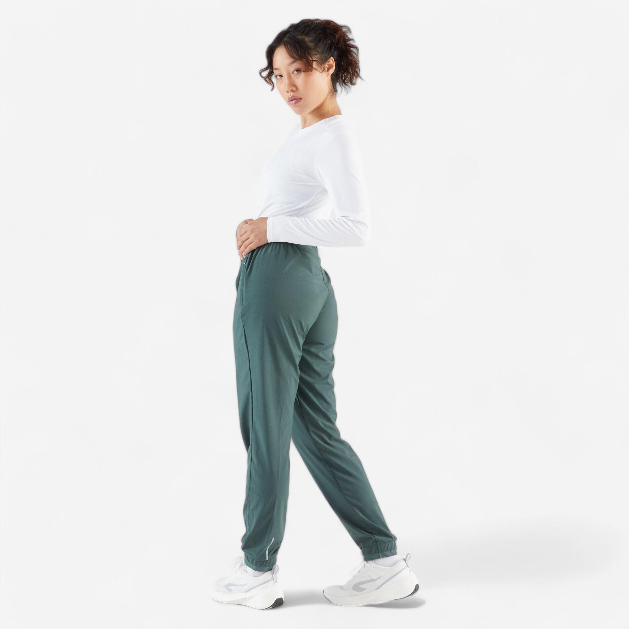 Pantaloni running donna RUN 500 DRY verde scuro 13/22