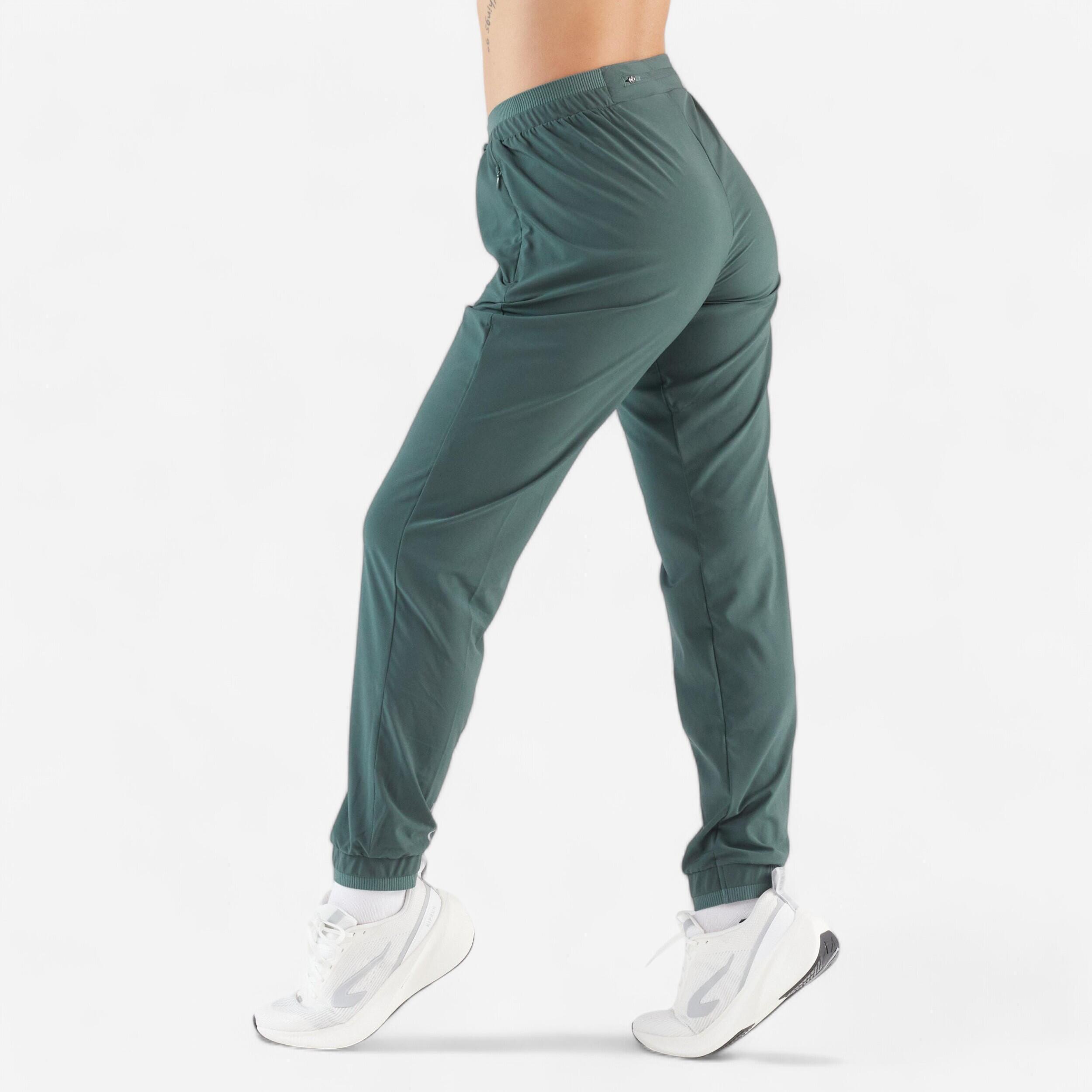 Pantaloni running donna RUN 500 DRY verde scuro 19/22