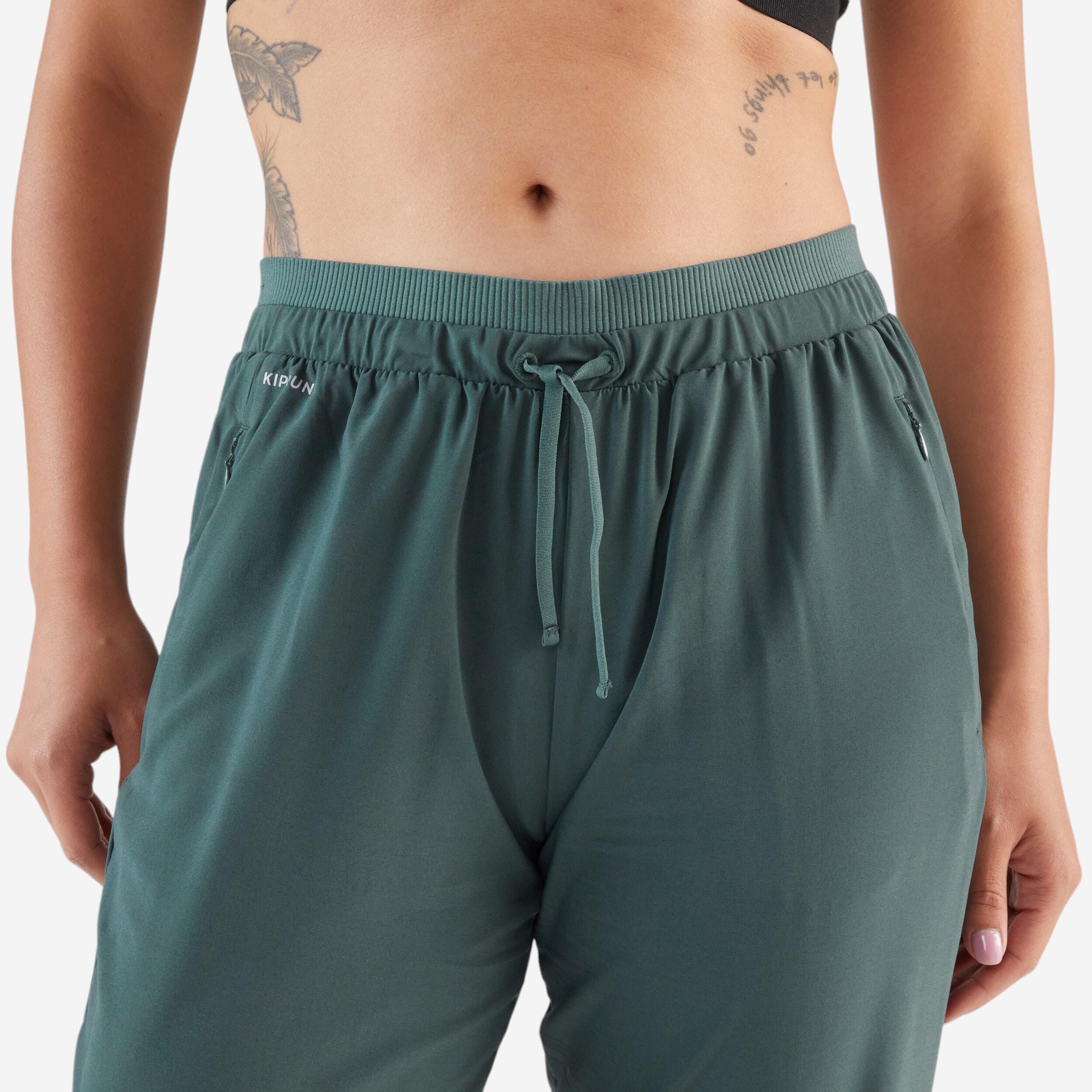 Pantaloni running donna RUN 500 DRY verde scuro 21/22
