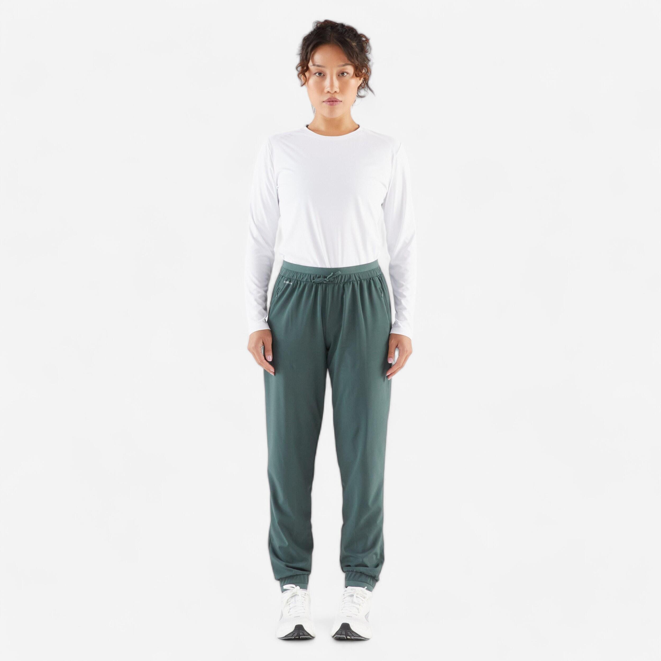 Pantaloni running donna RUN 500 DRY verde scuro 8/22