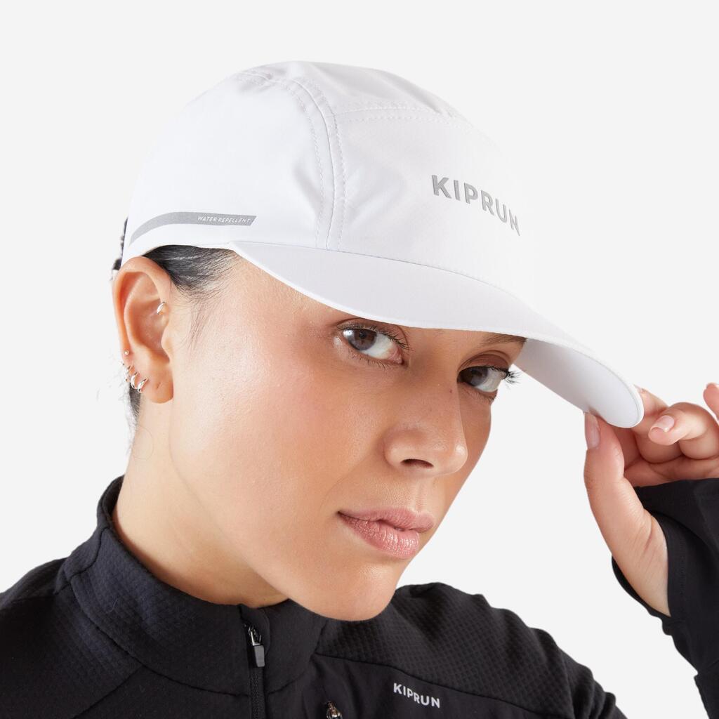 Casquette de running pluie adulte - KIPRUN déperlante 5 panel blanche