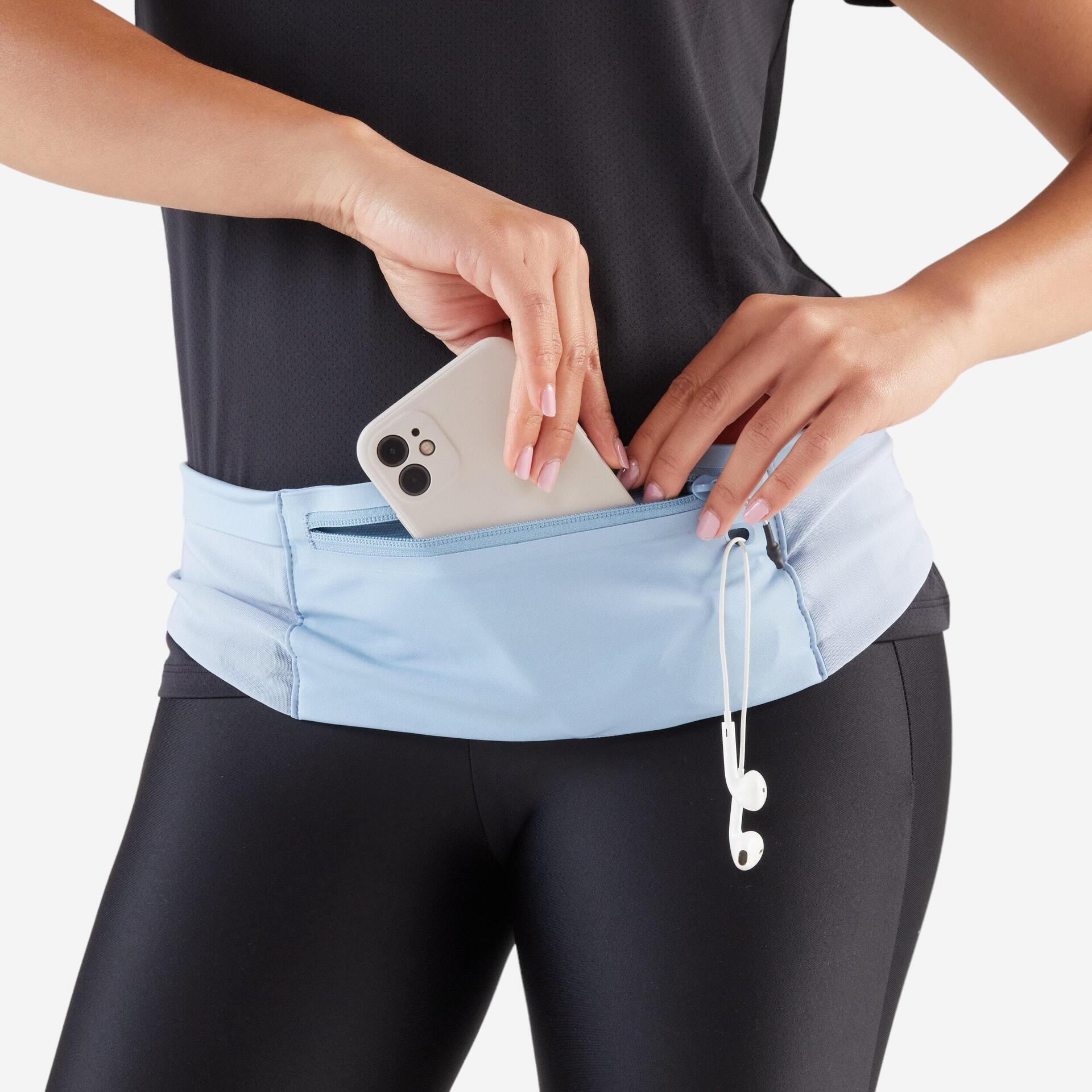 KIPRUN Confort2 Unisex Smartphone Running Belt Blue, pockets