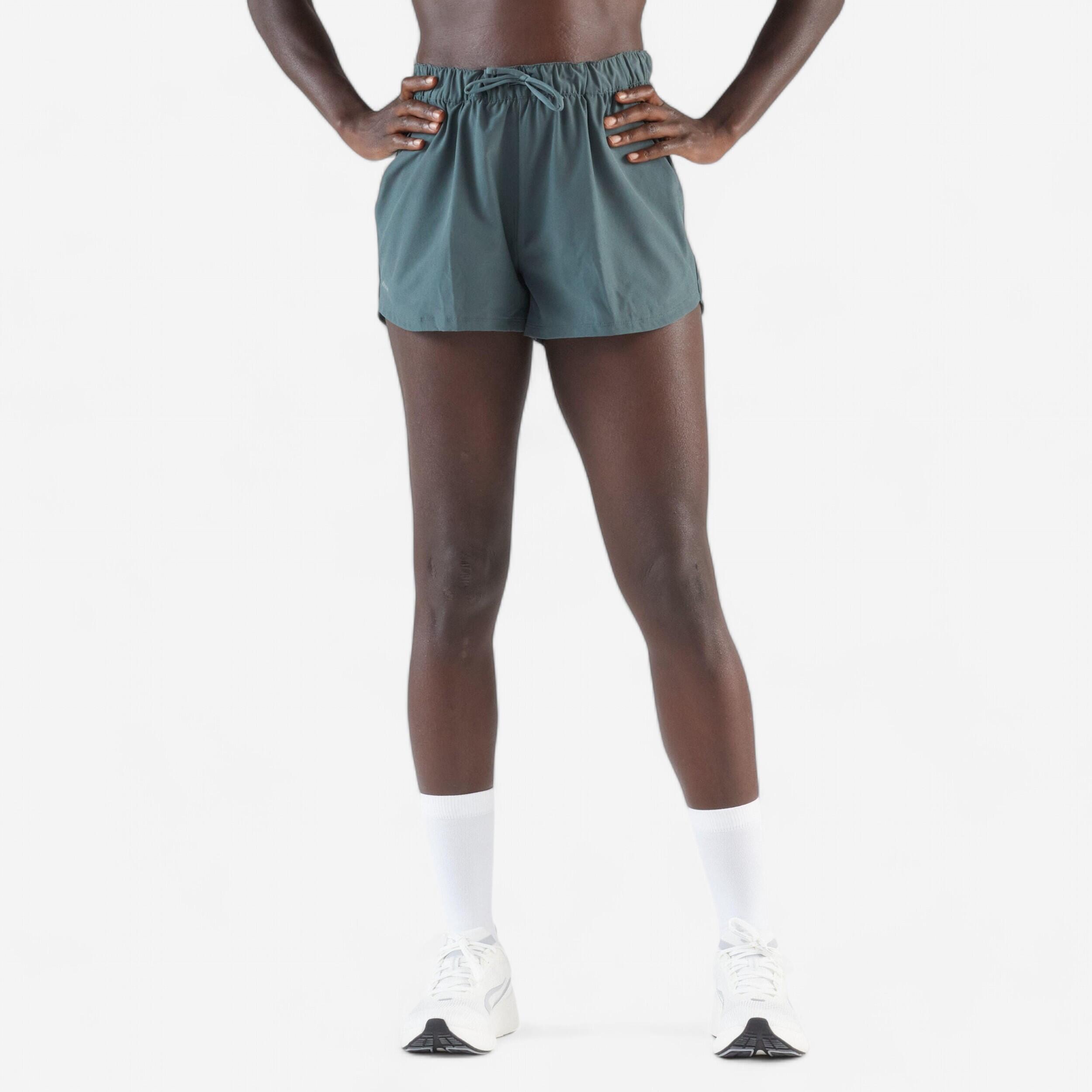 Women's Running & Trail Running Breathable Shorts KIPRUN Run 500 Dry-dark green