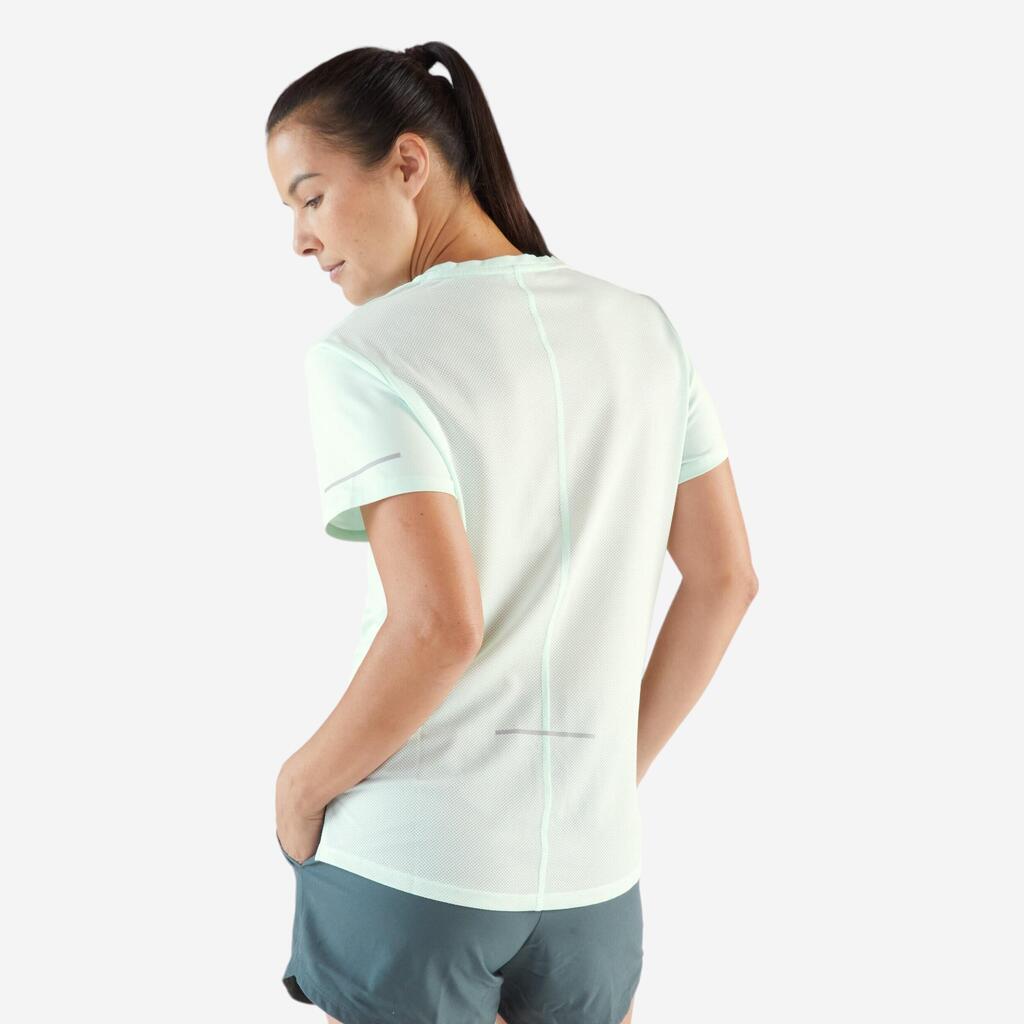 Women's Breathable Running T-shirt Kiprun Run 500 dry-blue green