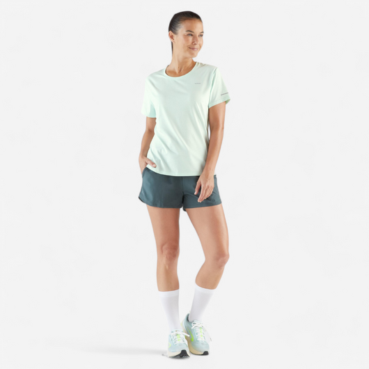 T-shirt running respirant femme - kiprun run 500 dry bleu vert