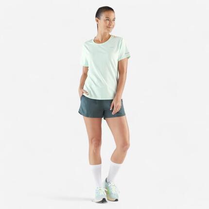 T-shirt running respirant Femme, Kiprun Run 500 Dry bleu turquoise