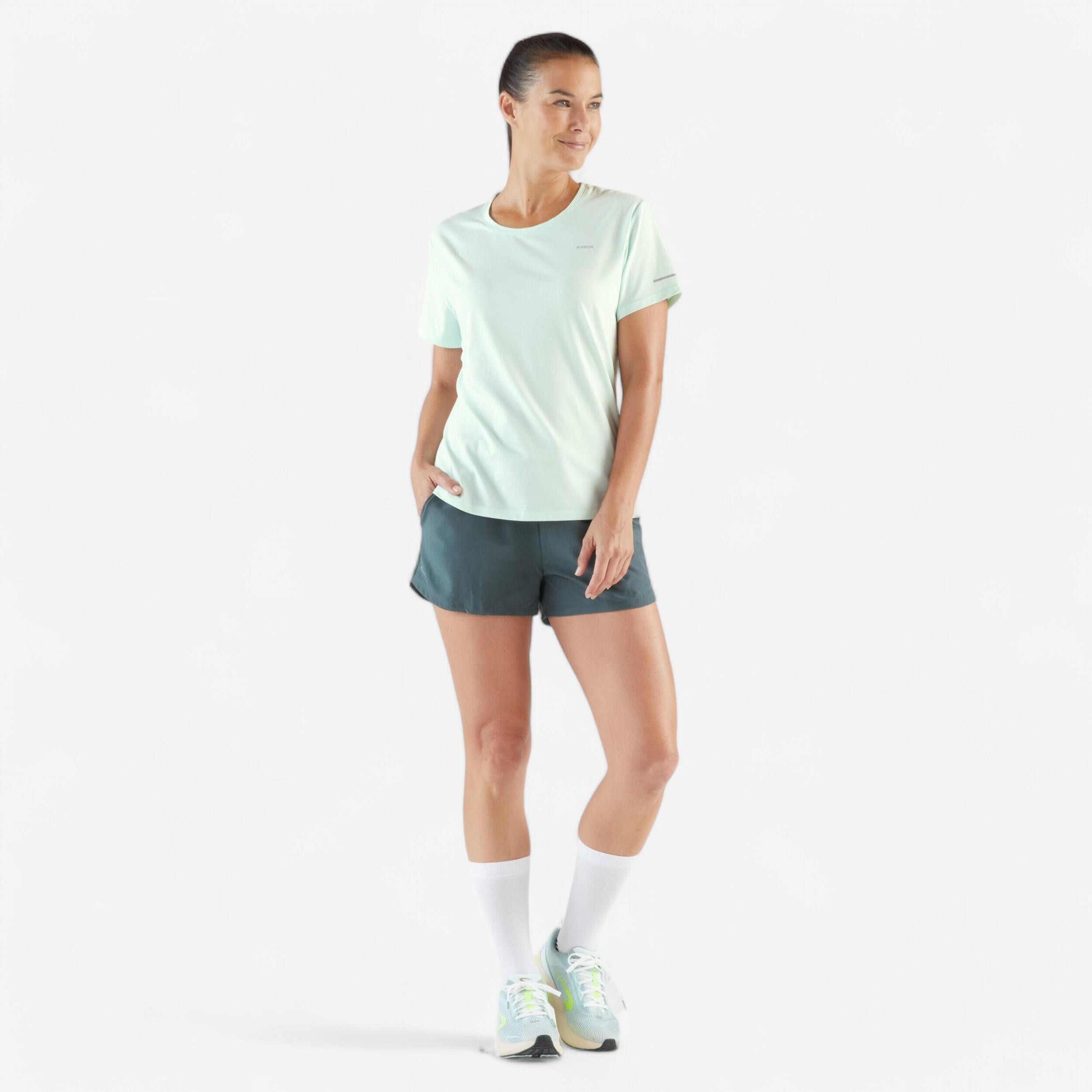 Women's Breathable Running T-shirt Kiprun Run 500 dry-blue green