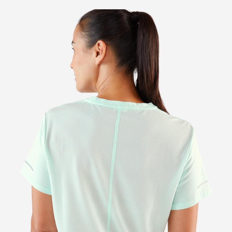 Tricou respirant Alergare Jogging KIPRUN Run 500 Dry Verde Damă