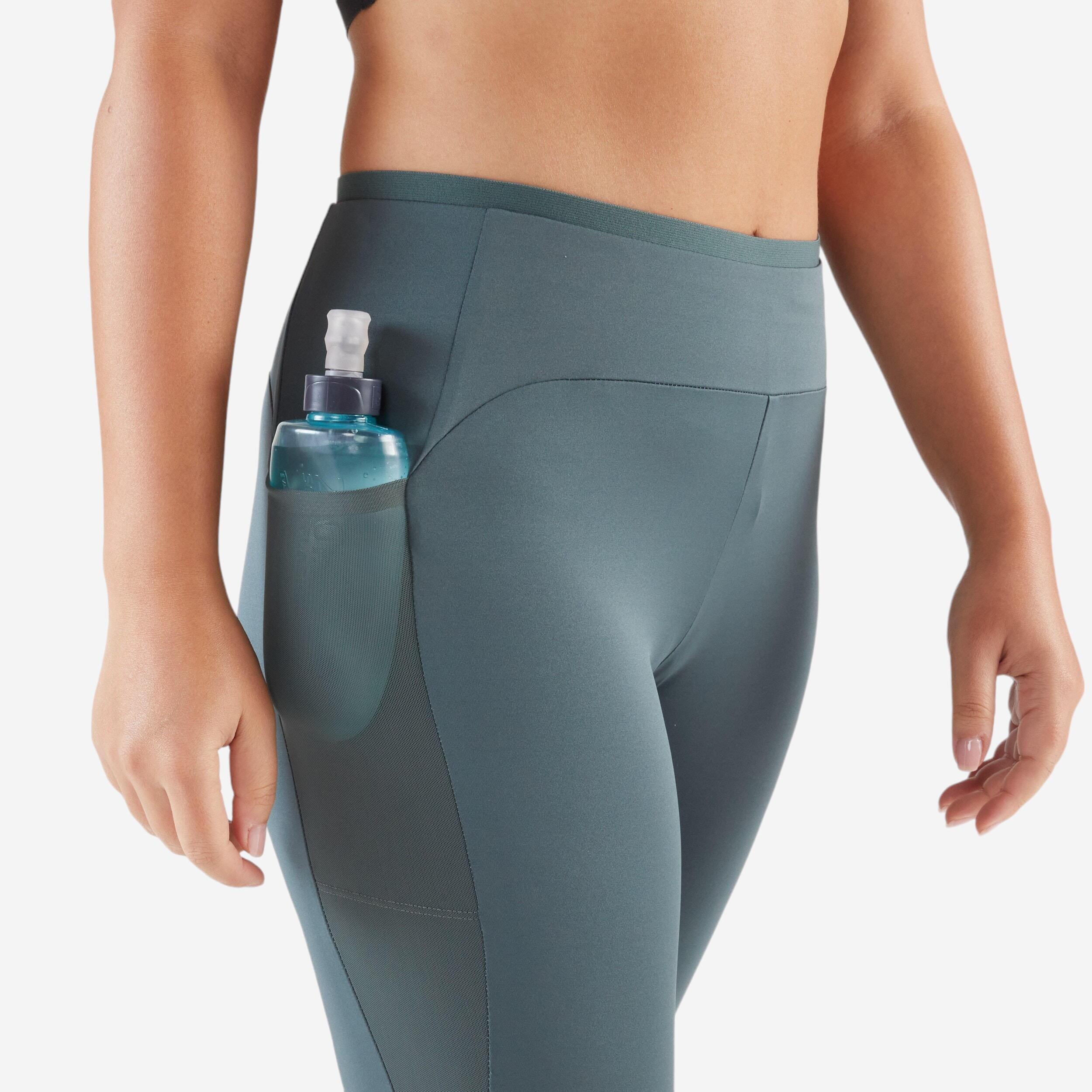 Women's Running Leggings - KIPRUN Run 500 Comfort dark khaki 7/8