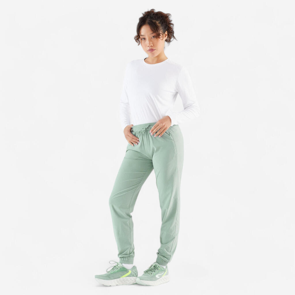 Women's Running Breathable Trousers-Kiprun Run 500 Dry-Light Khaki