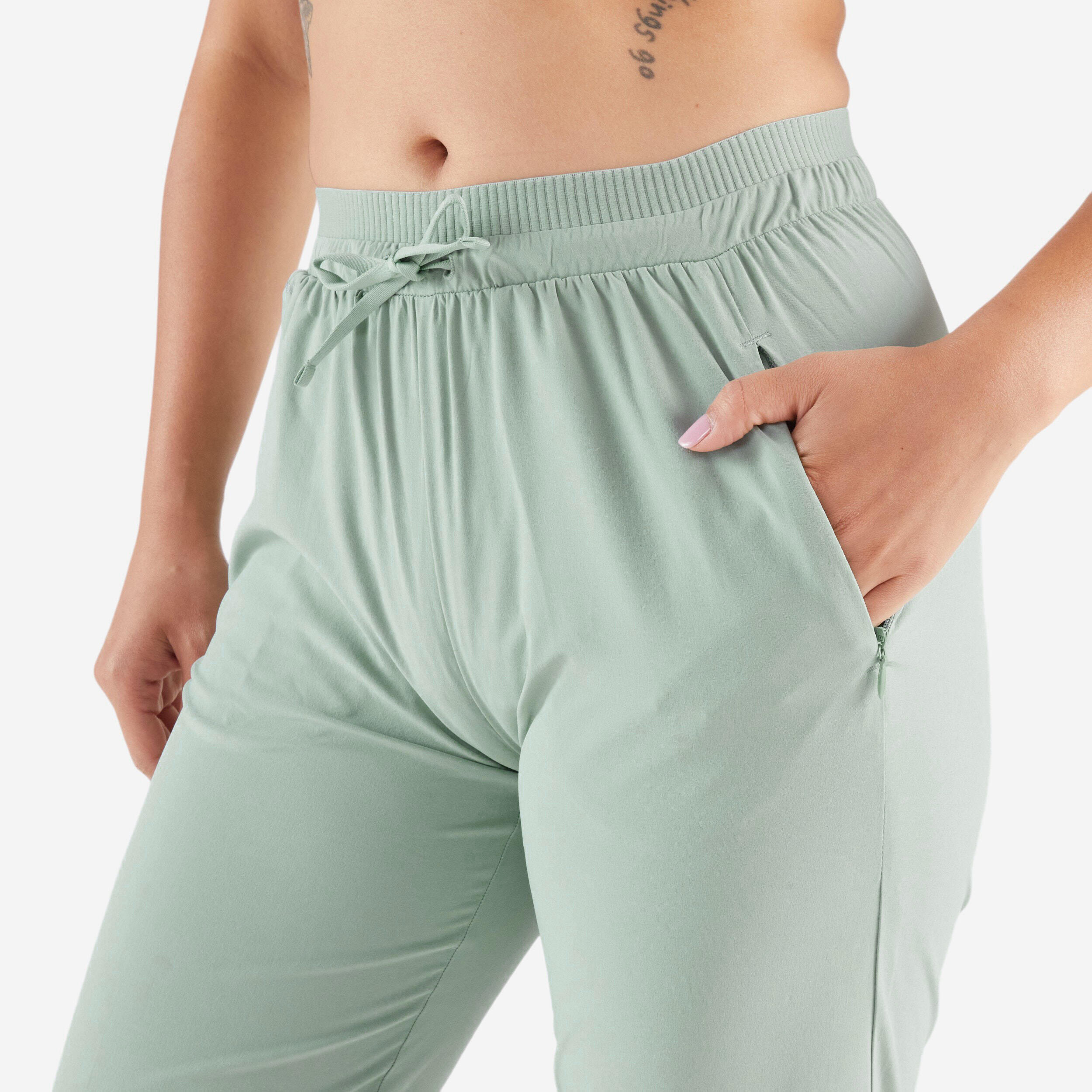 Women's Running Breathable Pants - Run 500 Dry Green - KALENJI