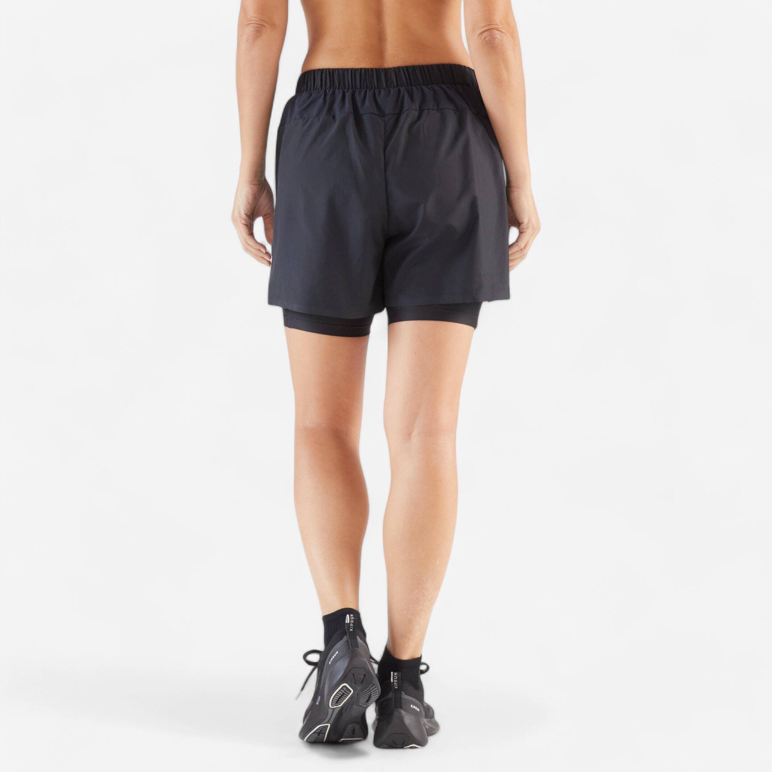 Women's 2IN1 High-waist Shorts Run 500 - Smoked Black -  2