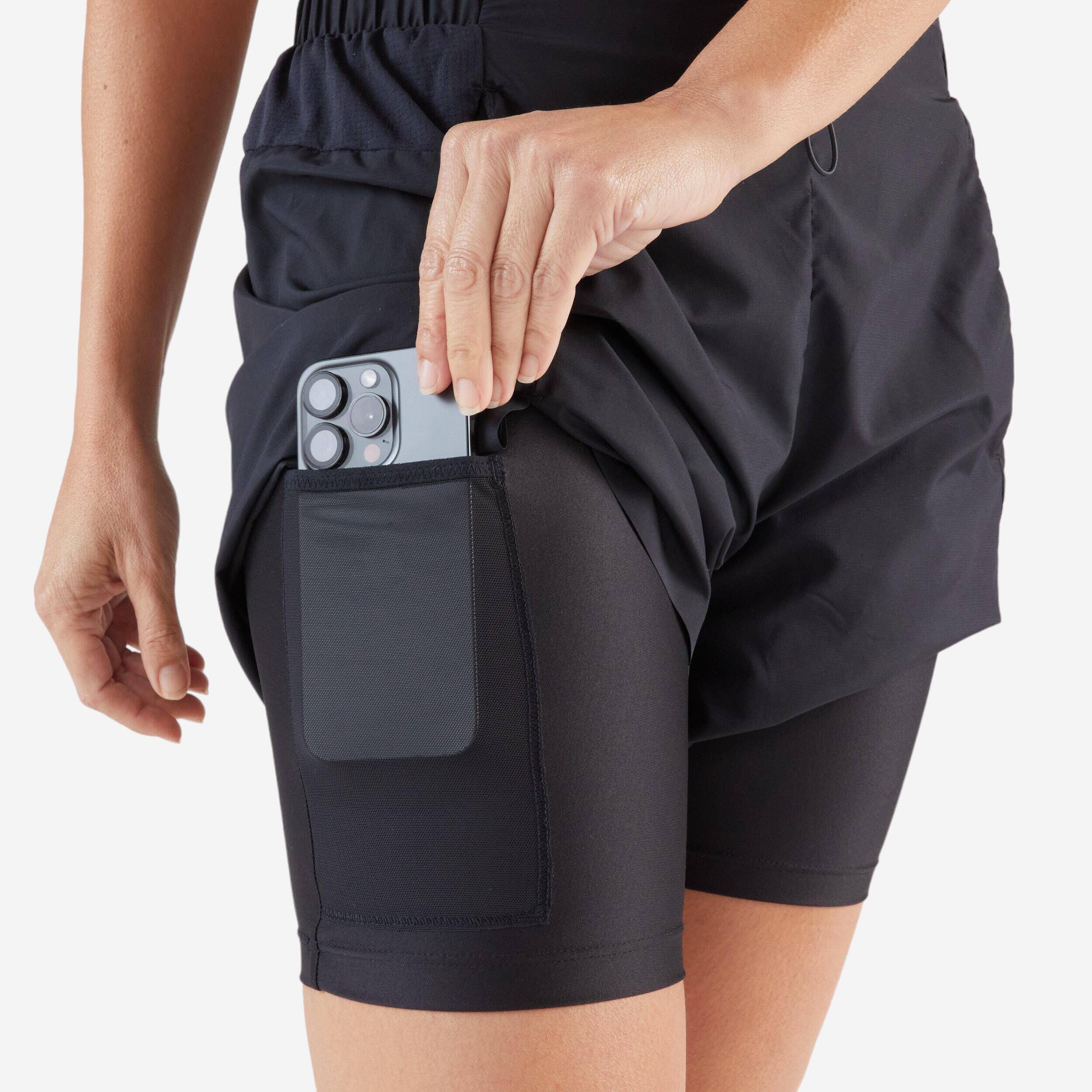 Women's 2IN1 High-waist Shorts Run 500 - Smoked Black -  5