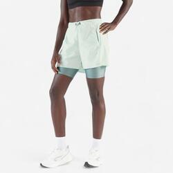 Short 2 en 1 running respirant femme - kiprun run 500 dry noir