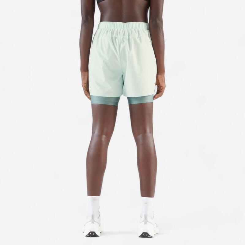 Short 2 en 1 running respirant femme - kiprun run 500 dry vert