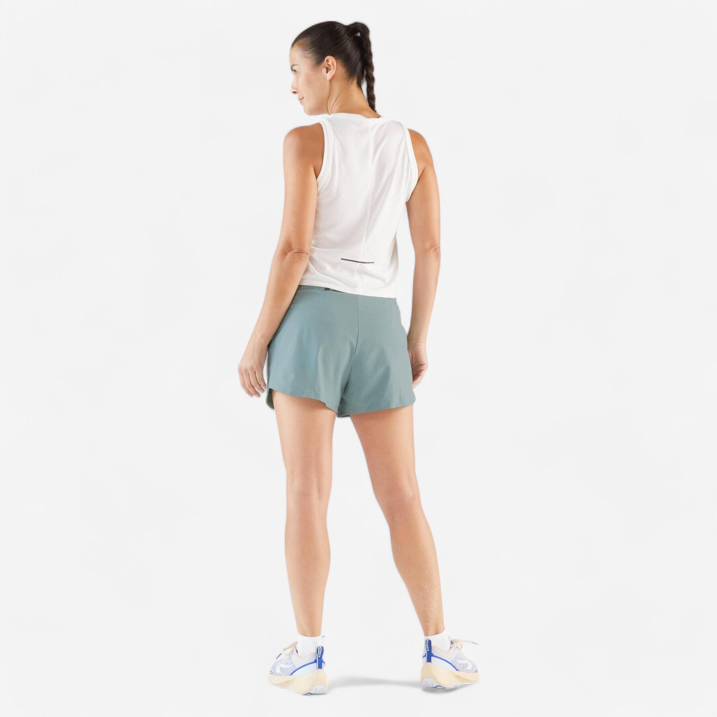 Women's Running Shorts with 4 Pockets Run 500 - Frozen Green -  5