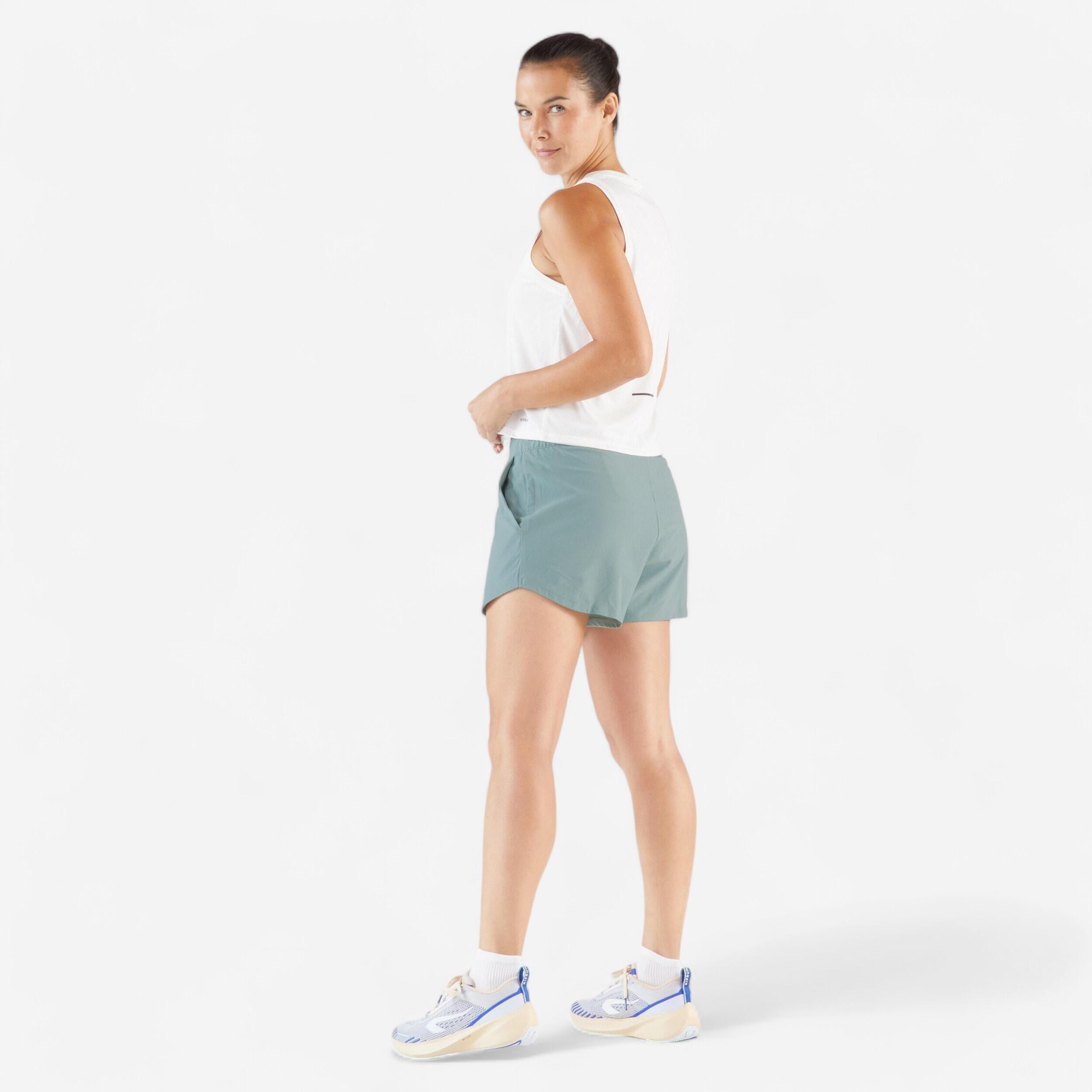 Women's Running Shorts with 4 Pockets Run 500 - Frozen Green