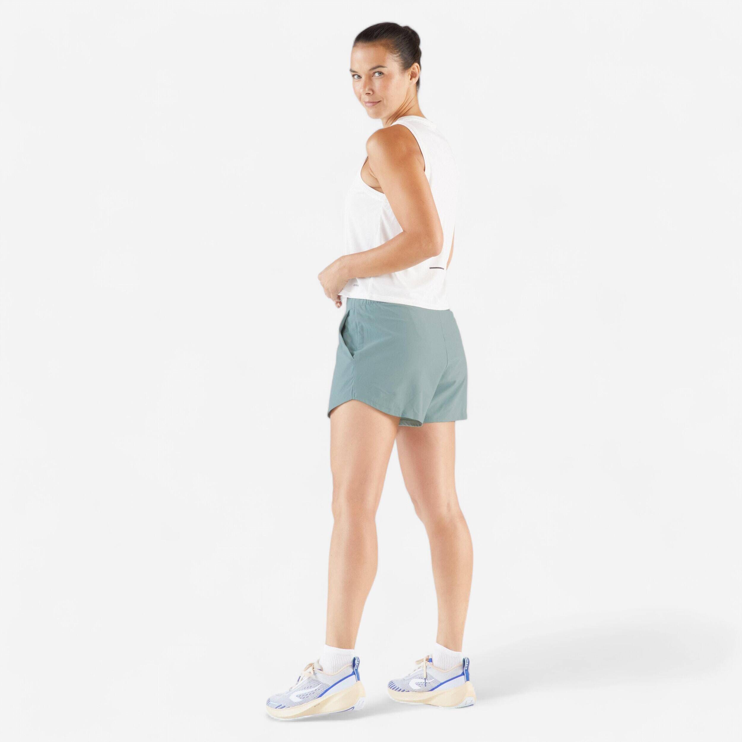 Women's Running Shorts with 4 Pockets Run 500 - Frozen Green -  3
