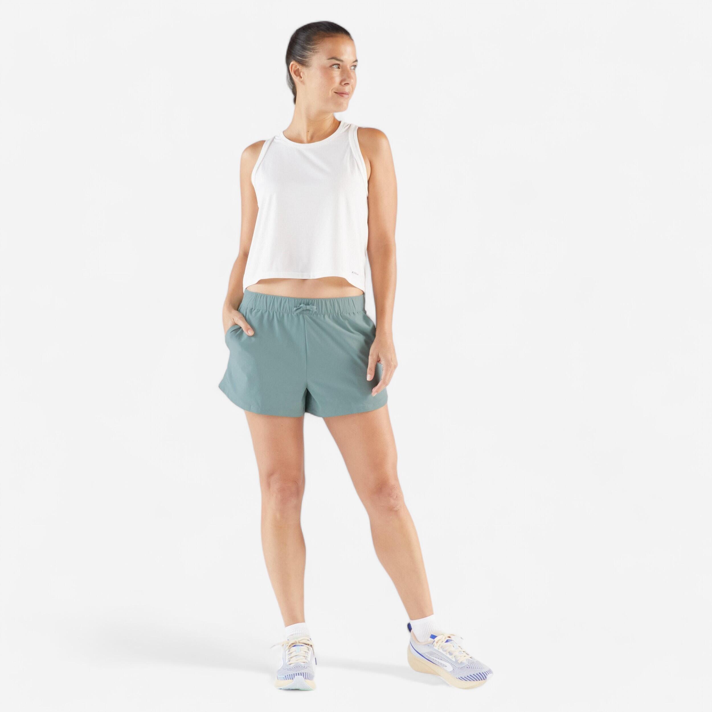 Women's Running Shorts with 4 Pockets Run 500 - Frozen Green