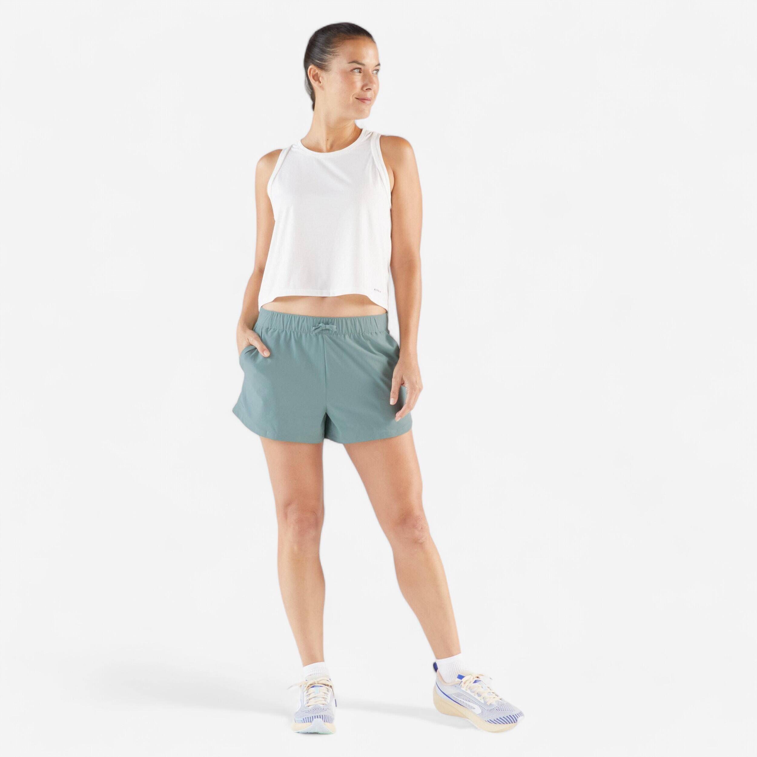 Women's Running Shorts with 4 Pockets Run 500 - Frozen Green -  2