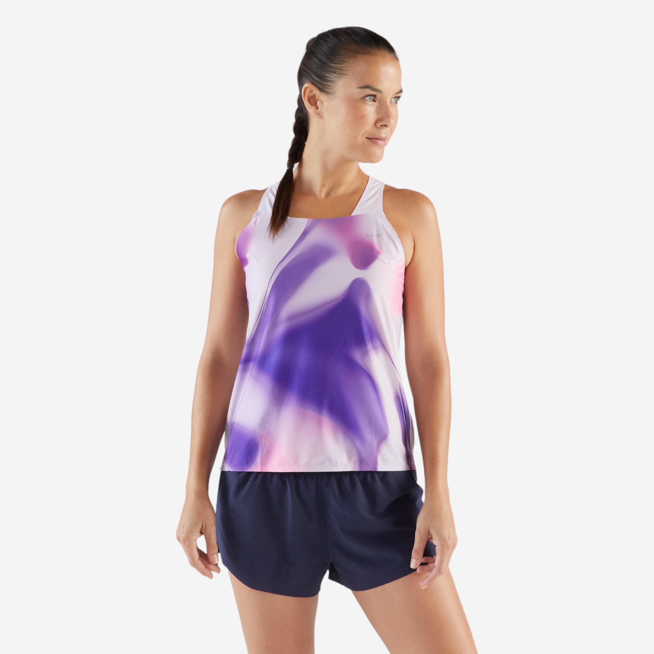 Top de alças leve corrida kiprun run 900 mulher malva estampado