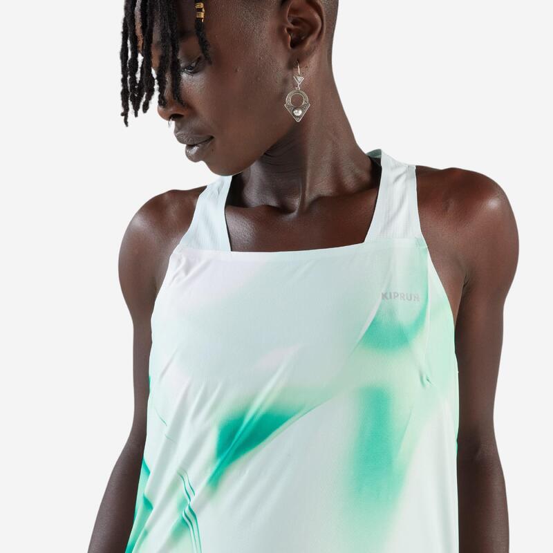 Maiou ușor alergare pe asfalt KIPRUN Run 900 Light Verde Print Damă