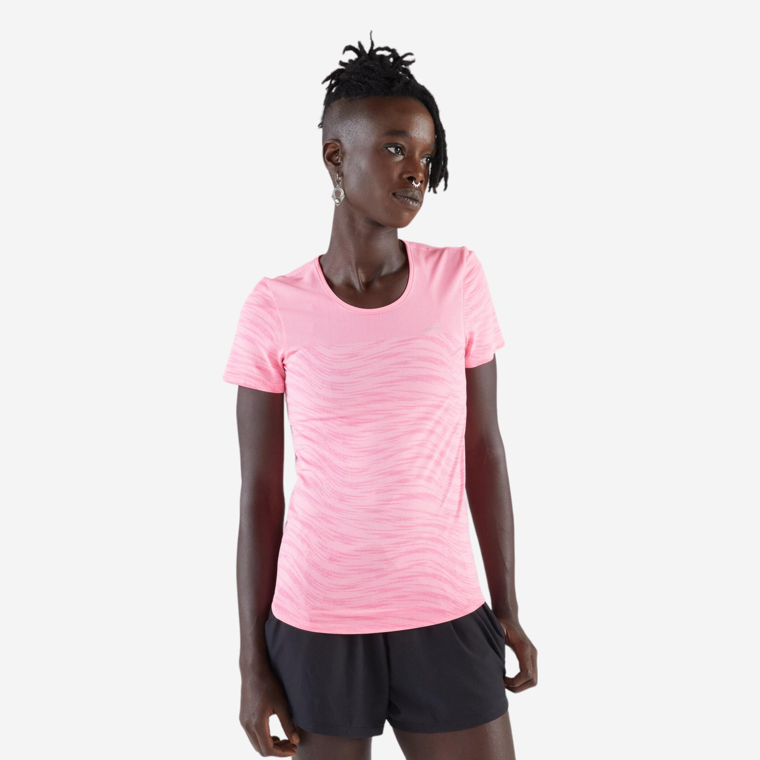 T-shirt de course et en sentier sans couture femme - Run 500 Confort rose - KIPRUN