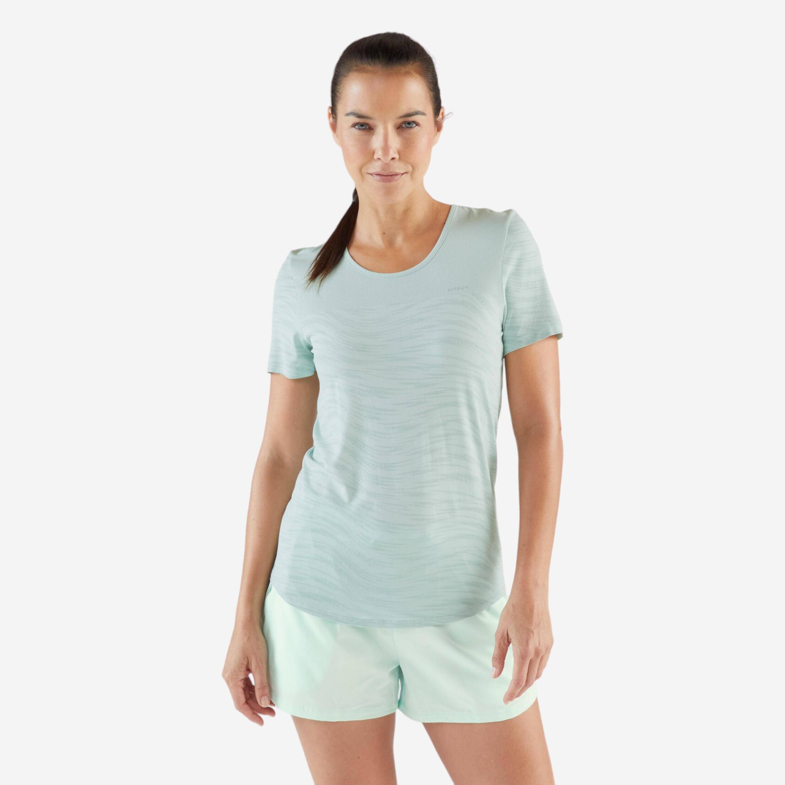 Women's Seamless Running& Trail Running T-Shirt-Kiprun Run 500 Comfort - Green