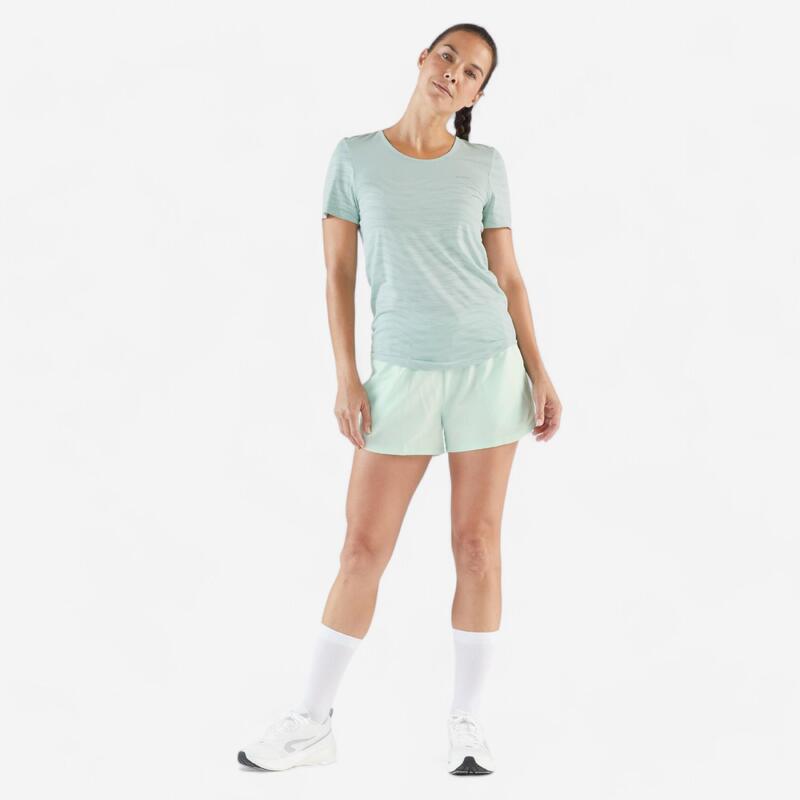 Tricou fără cusături Alergare și trail KIPRUN Run 500 Confort Verde Damă