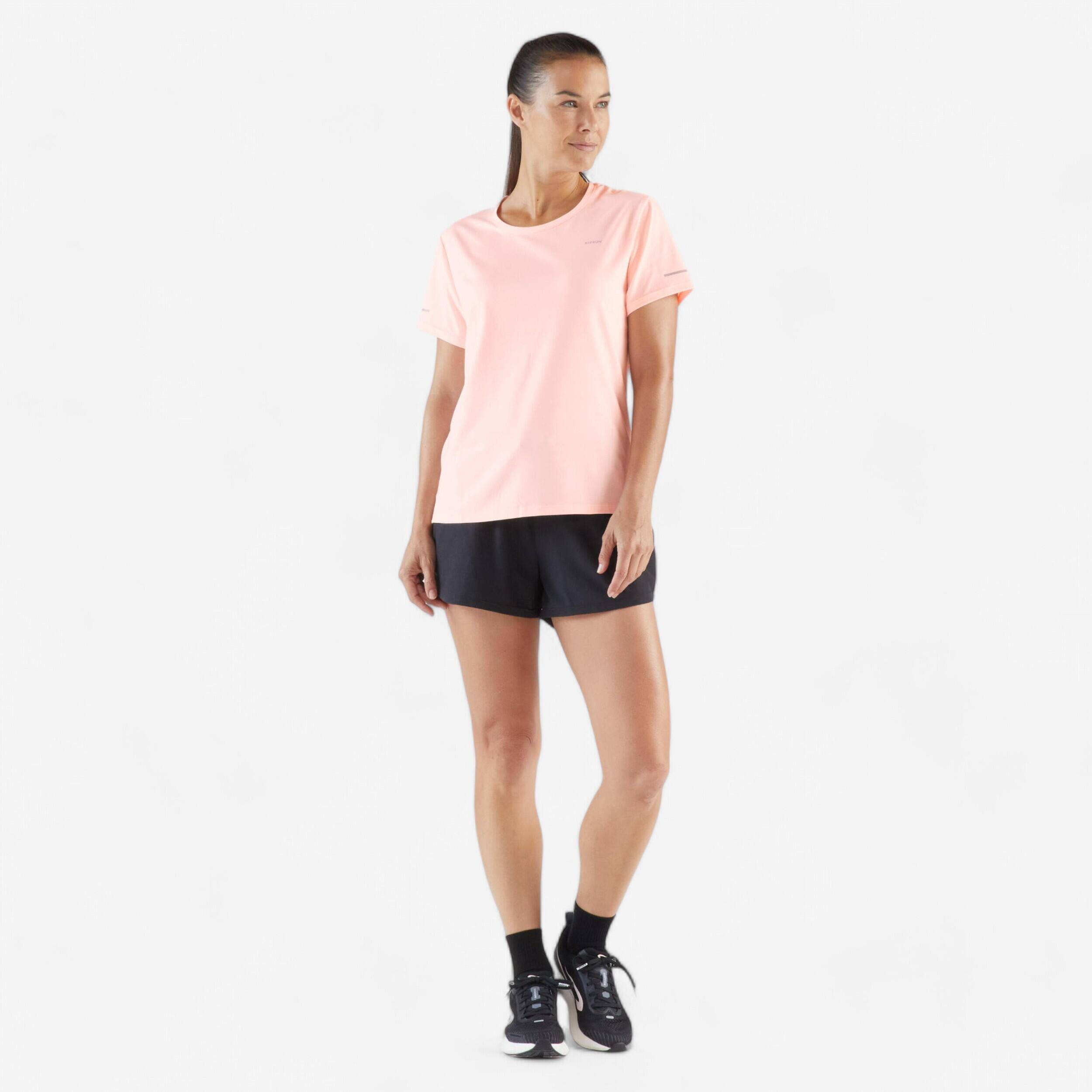Women's Breathable Running T-Shirt Run 500 Dry - Fluo Pale Pink -  2