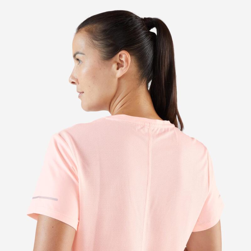 T-shirt Respirável de Corrida Mulher Run 500 Dry Rosa