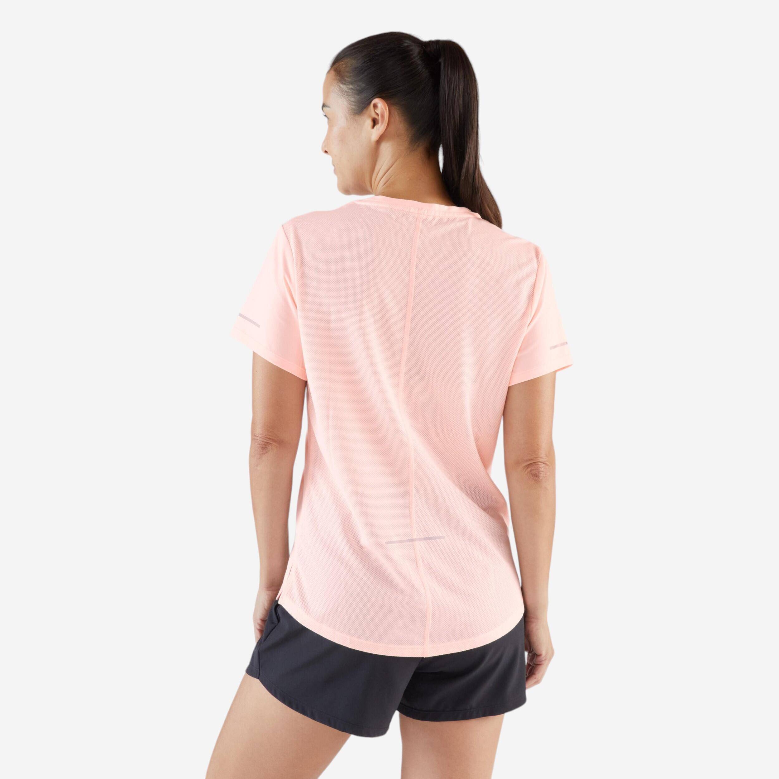 Women's Breathable Running T-Shirt Run 500 Dry - Fluo Pale Pink -  3
