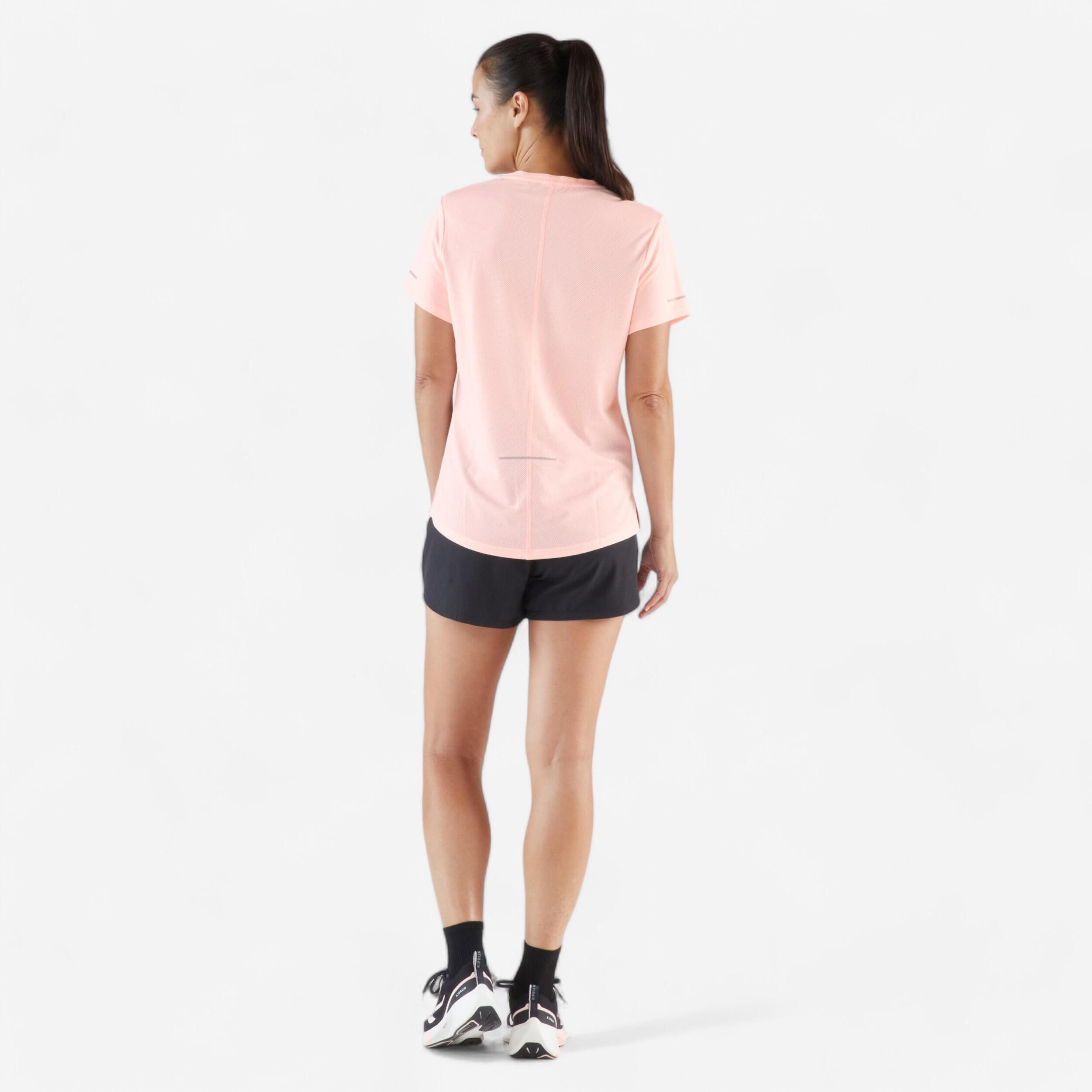 Women's Breathable Running T-Shirt Run 500 Dry - Fluo Pale Pink