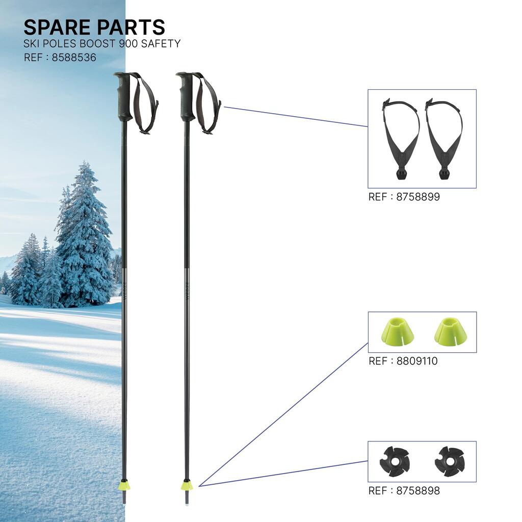 Adult Alpine Ski Poles - 900 Safety - Black