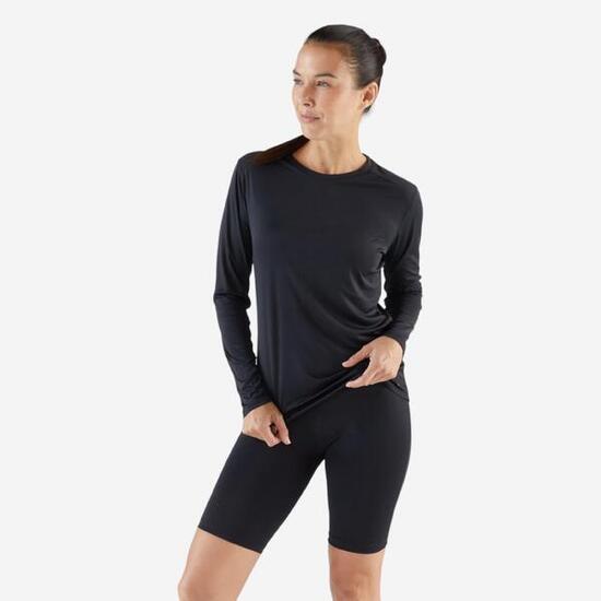 T-shirt manches longues running femme - sun protect noir