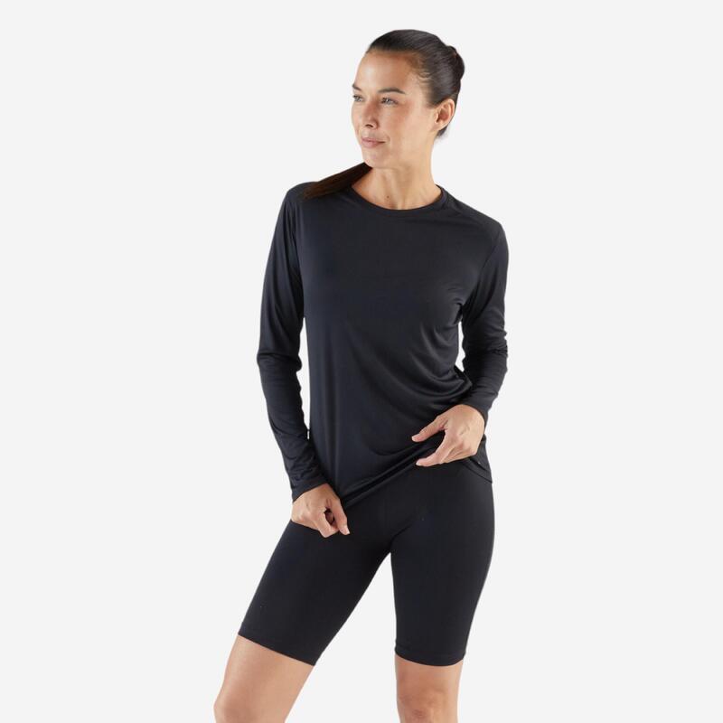 Bluză Alergare Jogging Run Sun Protect Negru Damă