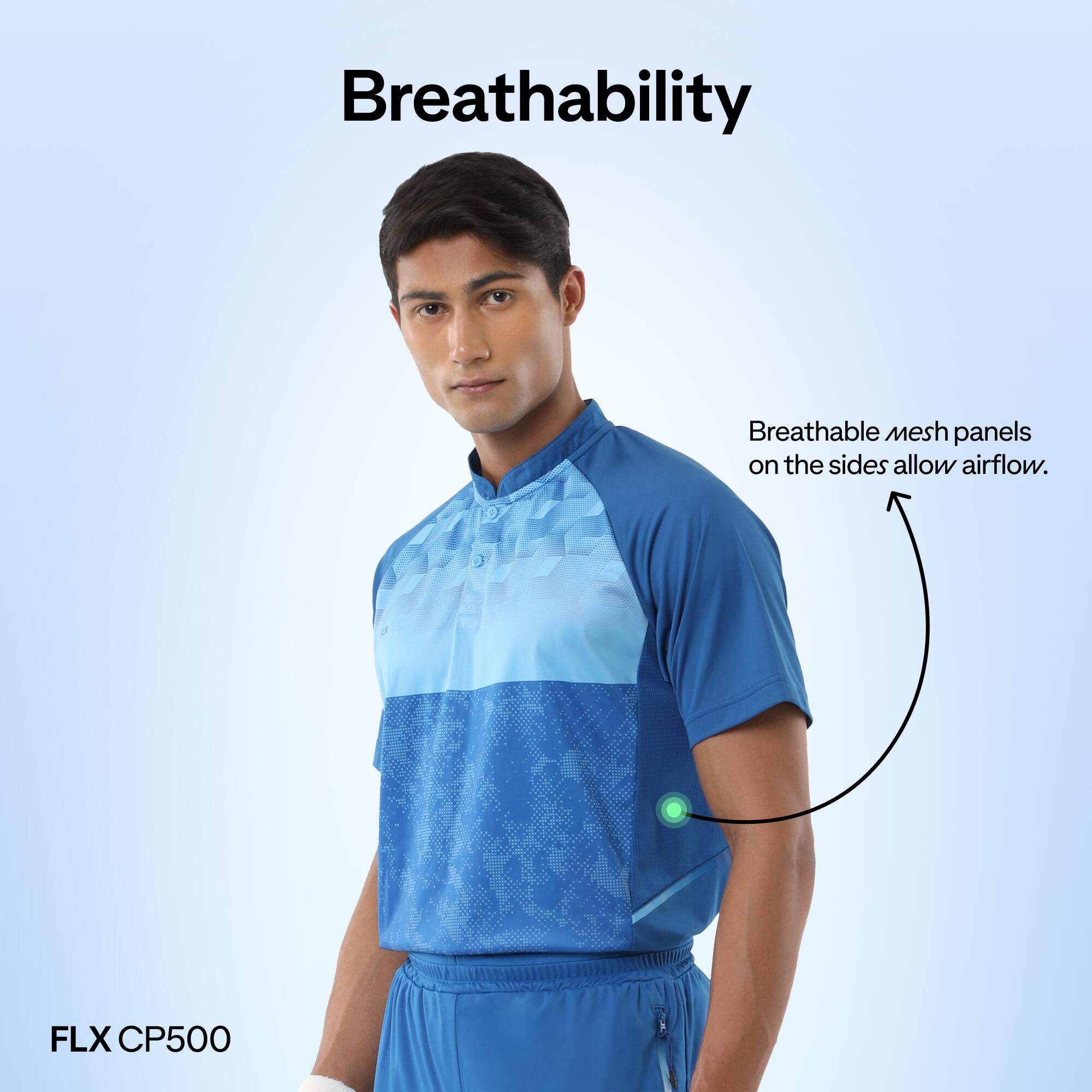 Men Cricket Short Sleeved Polo Tshirt Breathable CP500 - Blue