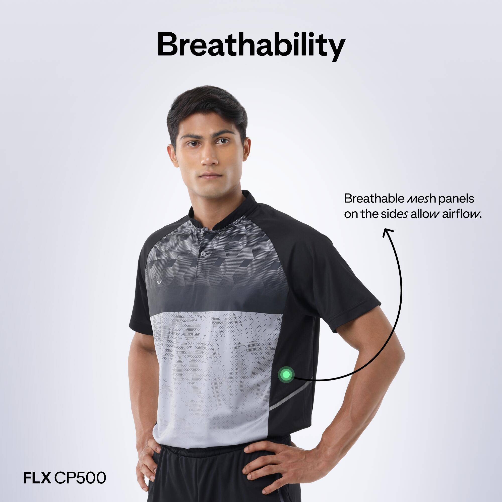 Men Cricket Short Sleeved Polo Tshirt Breathable CP500 - Black -  2