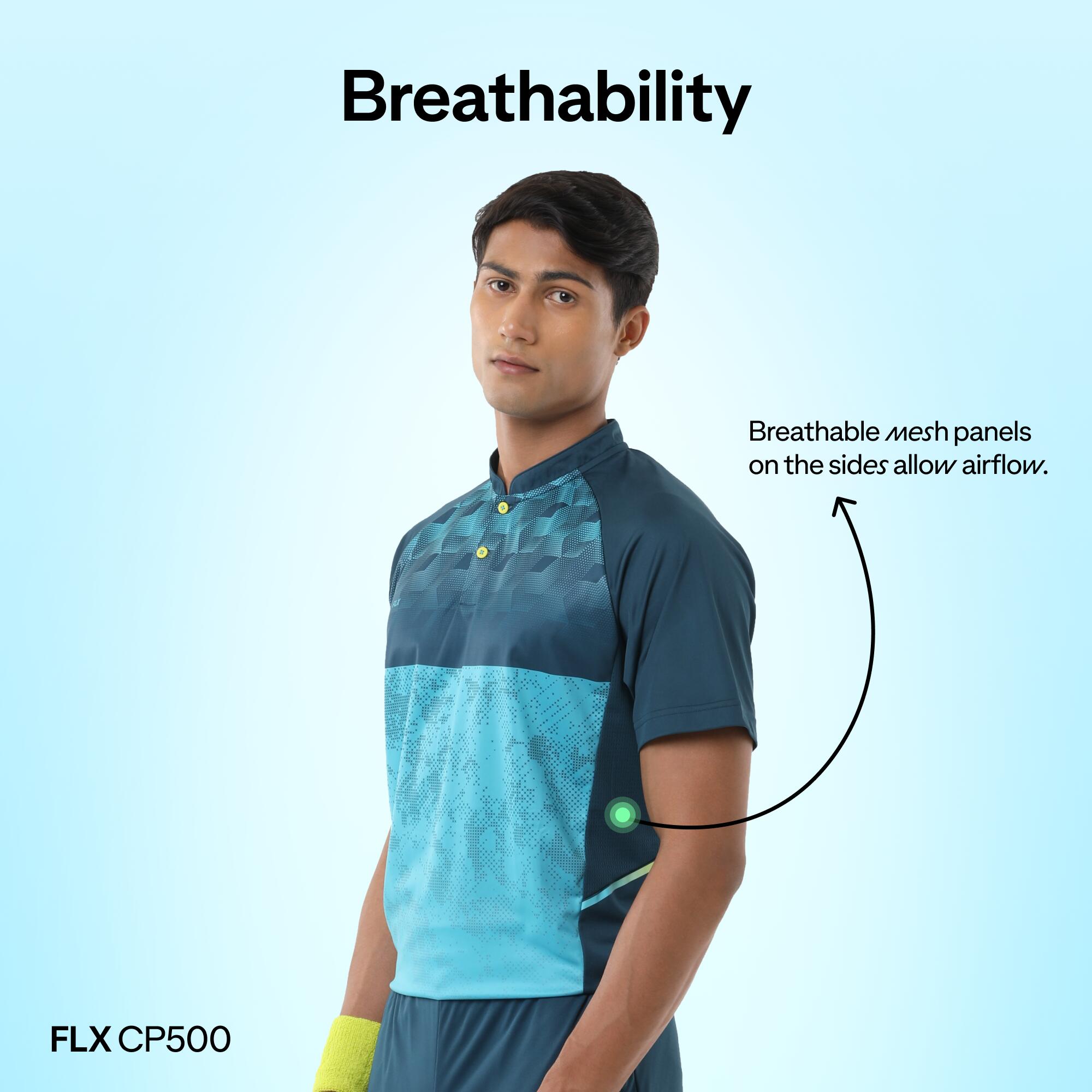 Men's Cricket Polo CP 500 Breathable Short Sleeve Turquoise