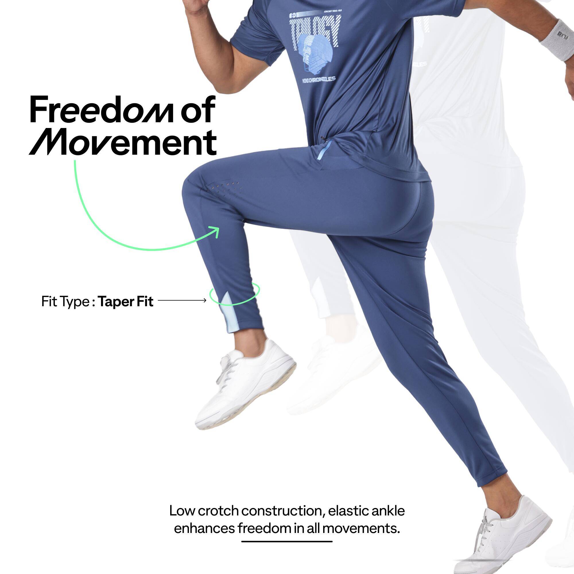 Men's Cricket Taper Fit Trackpants TP900 Abrasion Resistant Blue -  3